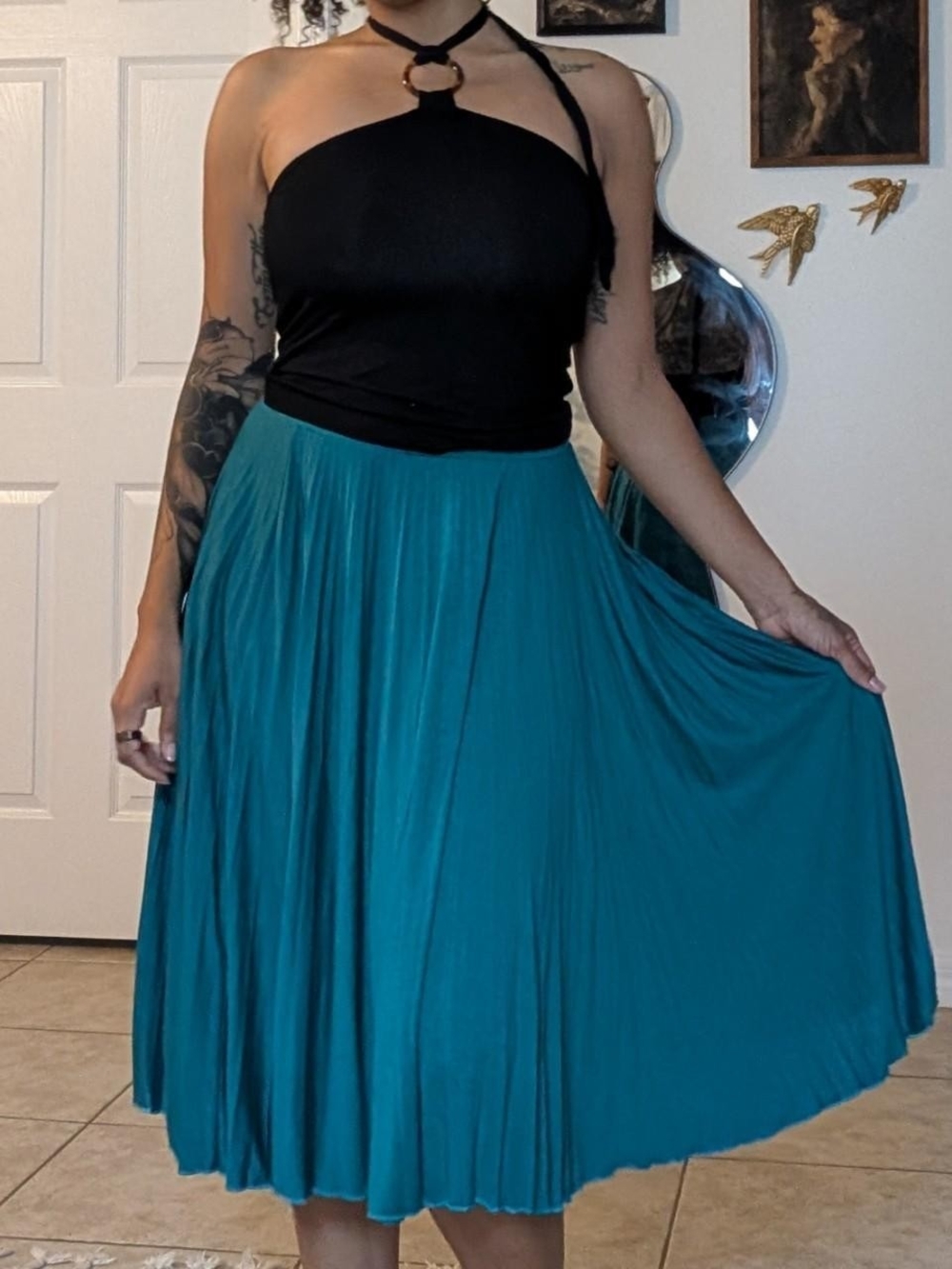 Teal Pleated Papermoon Midi Skirt